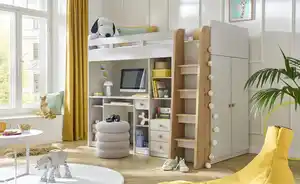 Hochbett mit Kleiderschrank und Schreibtisch Lavora