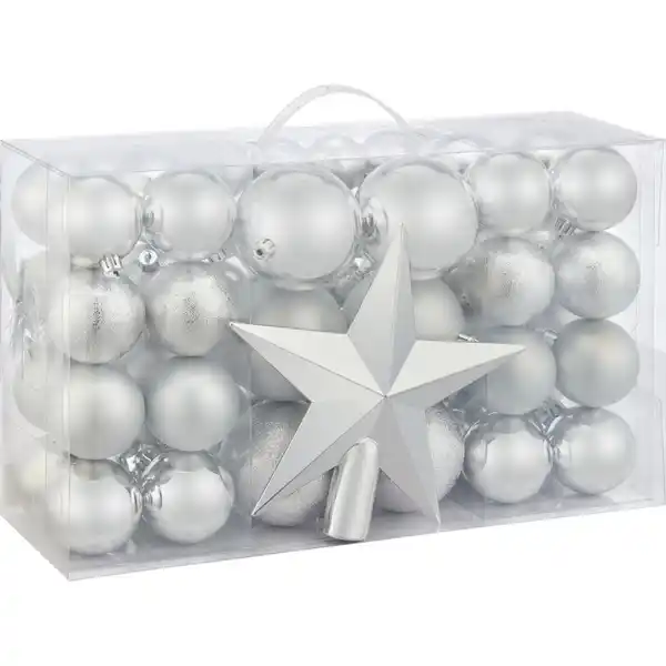 Bild 2 von OBI Weihnachtskugeln 63-Teilig Silber Kunststoff