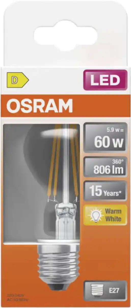 Bild 1 von OSRAM LED-Filament-Birne E27 klar 5,9 W, 806 lm, 2.700 K