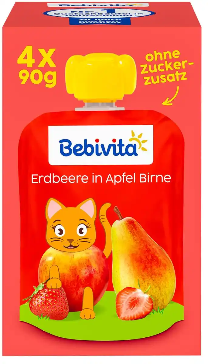 Bild 1 von BEBIVITA Fruchtpüree-Quetschbeutel, 4 St. = 360-g-Packg.