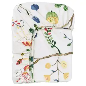 KRONBUSKE Spannbettlaken, hellbeige/Blumenmuster, 90x200 cm