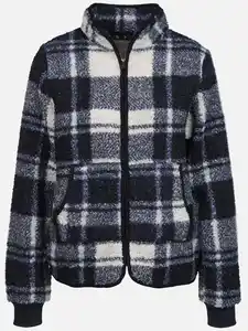 Damen Teddy Cardigan im Karo-Look Blau