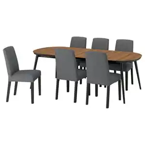 TJÄRKIL / BERGMUND Tisch und 6 Stühle, schwarz Nussbaumfurnier/Gunnared dunkelgrau schwarz, 180/235/290 cm