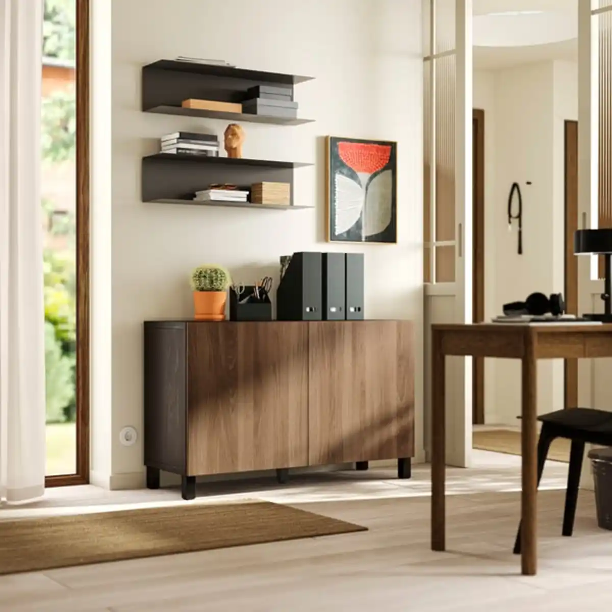 Bild 2 von BESTÅ Aufbewahrung mit Türen, schwarzbraun Lappviken/Stubbarp/braun Nussbaumnachbildung, 120x42x74 cm
