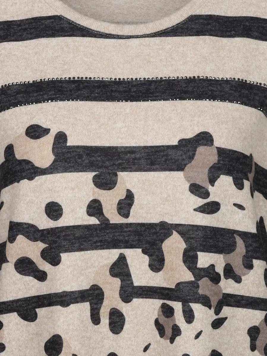 Bild 3 von Damen Flauschshirt mit Print und Glitzersteinchen Beige