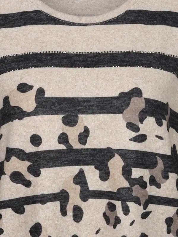 Bild 3 von Damen Flauschshirt mit Print und Glitzersteinchen Beige