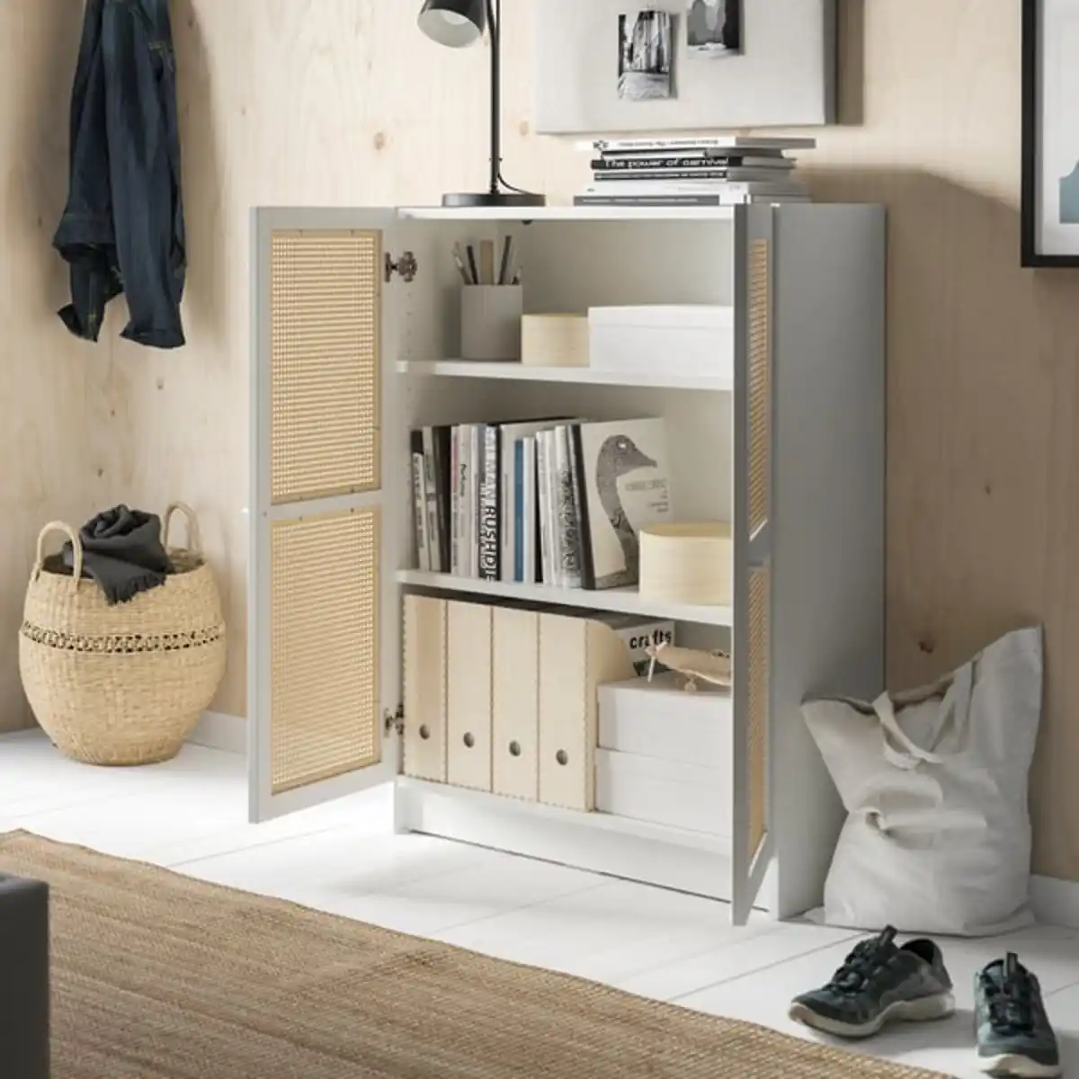 Bild 4 von BILLY / HÖGADAL Bücherregal mit Türen, weiß, 80x30x106 cm