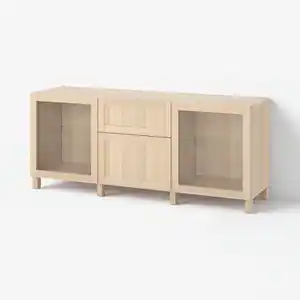 BESTÅ Aufbewahrung mit Schubladen, Eicheneff wlas Hanviken/Sindvik/Stubbarp weiß las/Eichenachb/Klargl, 180x42x74 cm