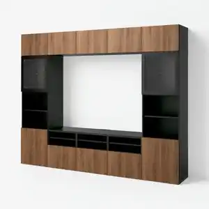 BESTÅ TV-Komb. mit Vitrinentüren, schwarzbraun Lappviken/braun Nussbaumnachbildung, 300x42x231 cm