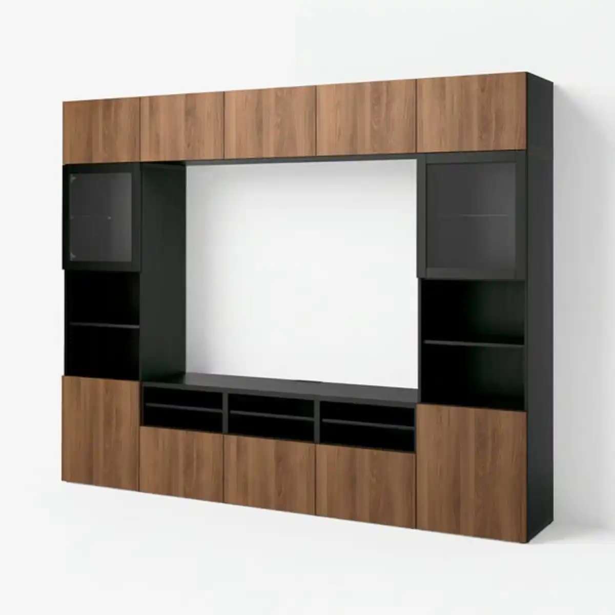 Bild 1 von BESTÅ TV-Komb. mit Vitrinentüren, schwarzbraun Lappviken/braun Nussbaumnachbildung, 300x42x231 cm