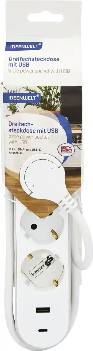 Bild 1 von IDEENWELT Best Basics Dreifachsteckdose mit USB