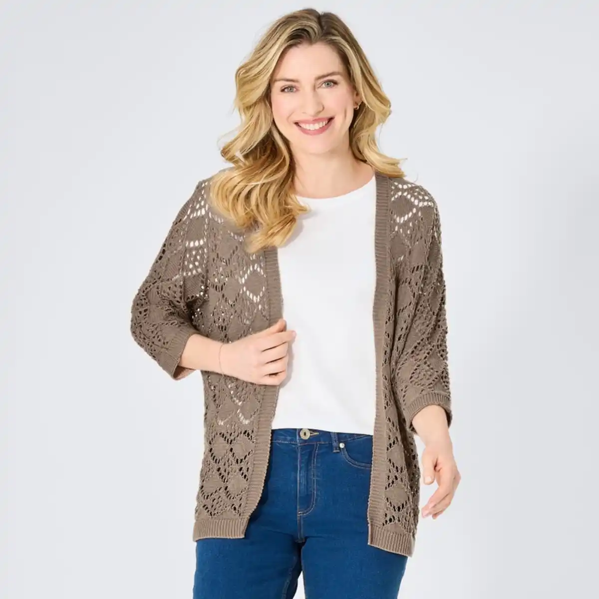 Bild 4 von Damen-Strick-Cardigan im Ajour-Design