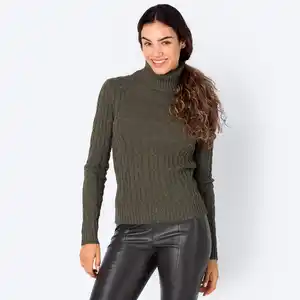 Damen-Zopfstrickpullover mit Rollkragen