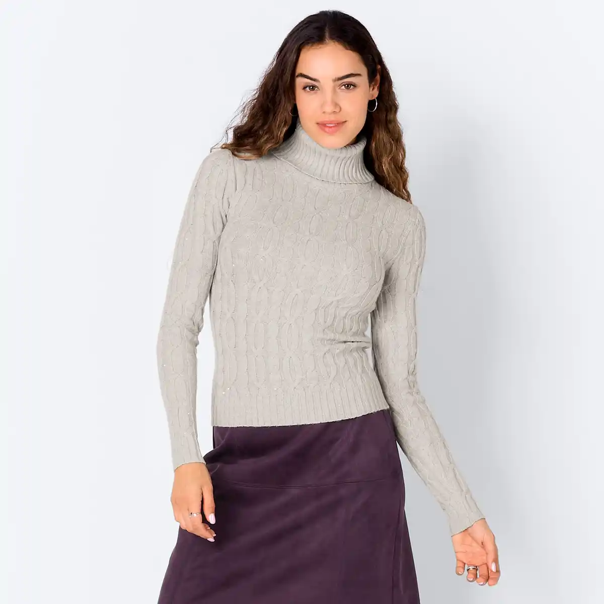 Bild 1 von Damen-Zopfstrickpullover mit Rollkragen