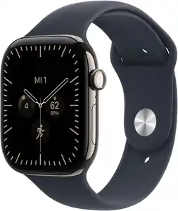 Apple Watch Series 12 (46mm) GPS+5G Smartwatch Titan mit Sportarmband M/L natur/navyblau