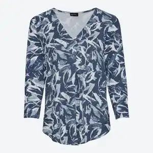 Damen-Langarmshirt mit V-Ausschnitt und Falte vorne