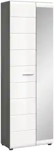 Garderobenschrank Salsa, Glas/Holznachbildung, 60 x 37 x 192 cm Weiß Hochglanz Tiefzieh/Rauchsilber/Spiegelglas