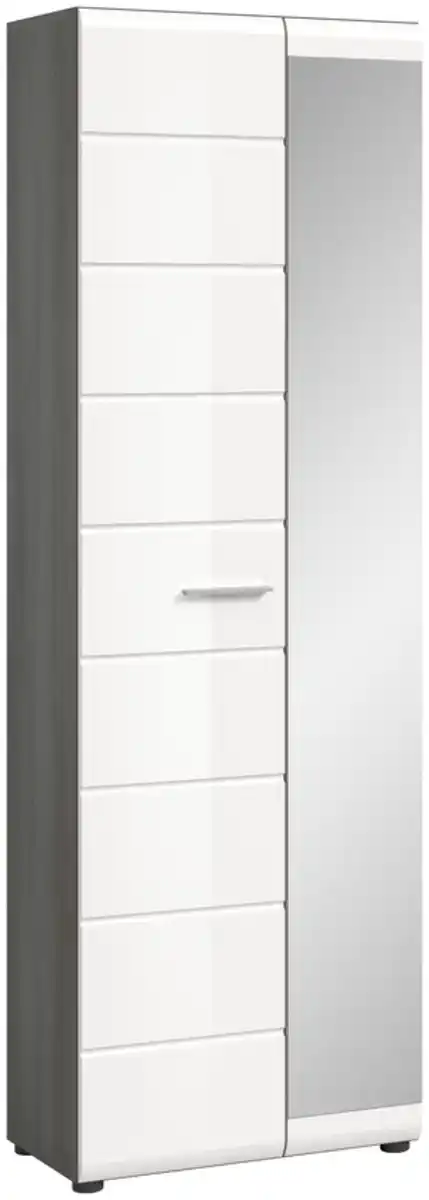 Bild 1 von Garderobenschrank Salsa, Glas/Holznachbildung, 60 x 37 x 192 cm Weiß Hochglanz Tiefzieh/Rauchsilber/Spiegelglas
