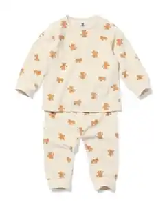 Babypyjama, Velours, Bären naturfarben