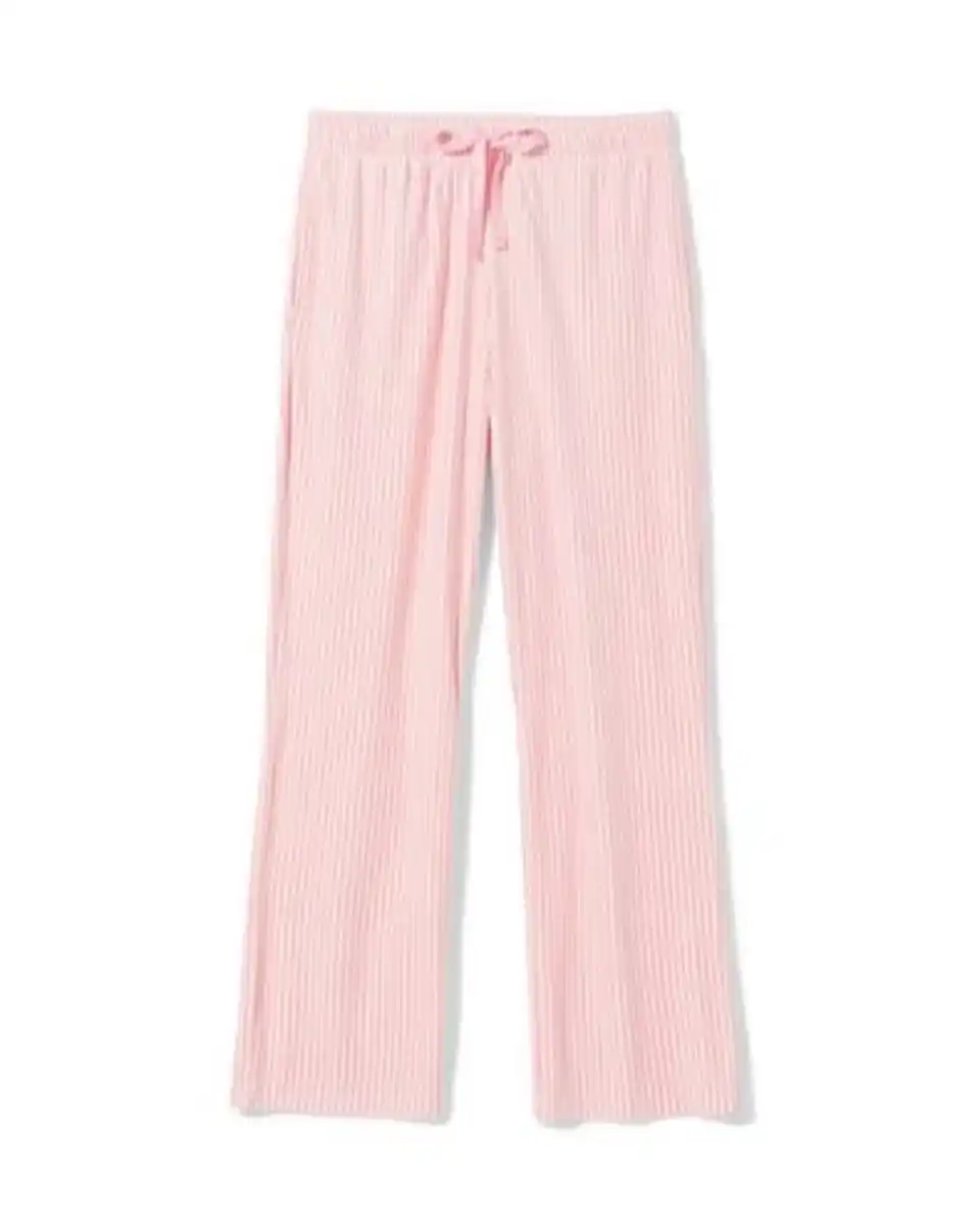 Bild 2 von Damen-Pyjamahose, Loose Fit, Velours, gestreift hellrosa