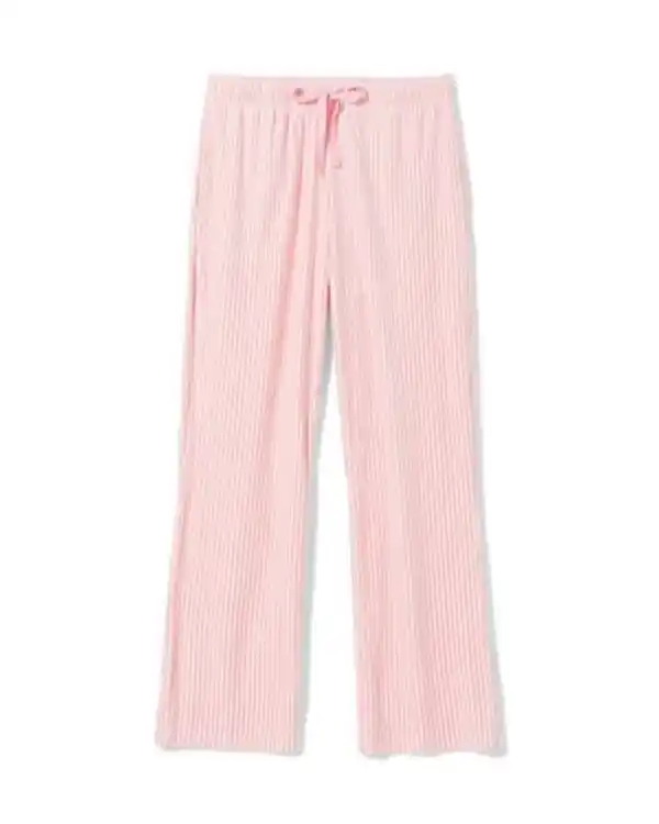 Bild 2 von Damen-Pyjamahose, Loose Fit, Velours, gestreift hellrosa