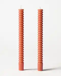 Dinnerkerze, ⌀ 2,2 × 25 cm, mit Rippenstruktur, Dunkelorange – 2 Stück