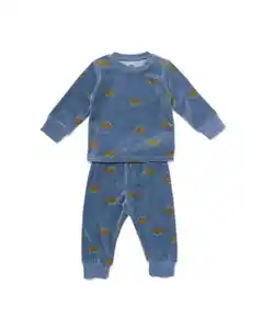 Babypyjama, Velours, Dino blau