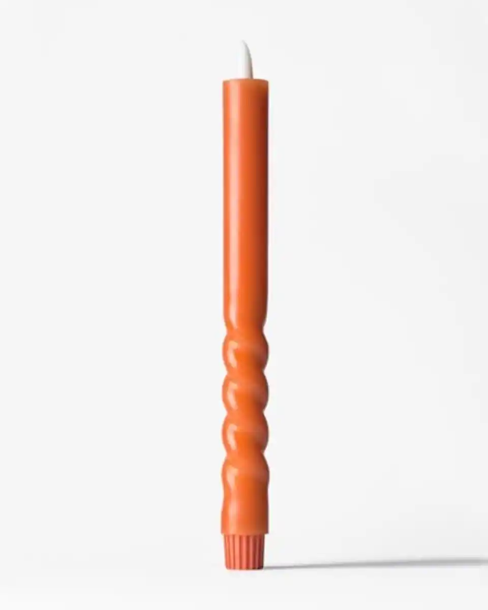 Bild 1 von LED-Dinnerkerze, ⌀ 2,5 × 27,3 cm, Rippenstruktur, Orange