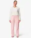 Bild 1 von Damen-Pyjamahose, Loose Fit, Velours, gestreift hellrosa