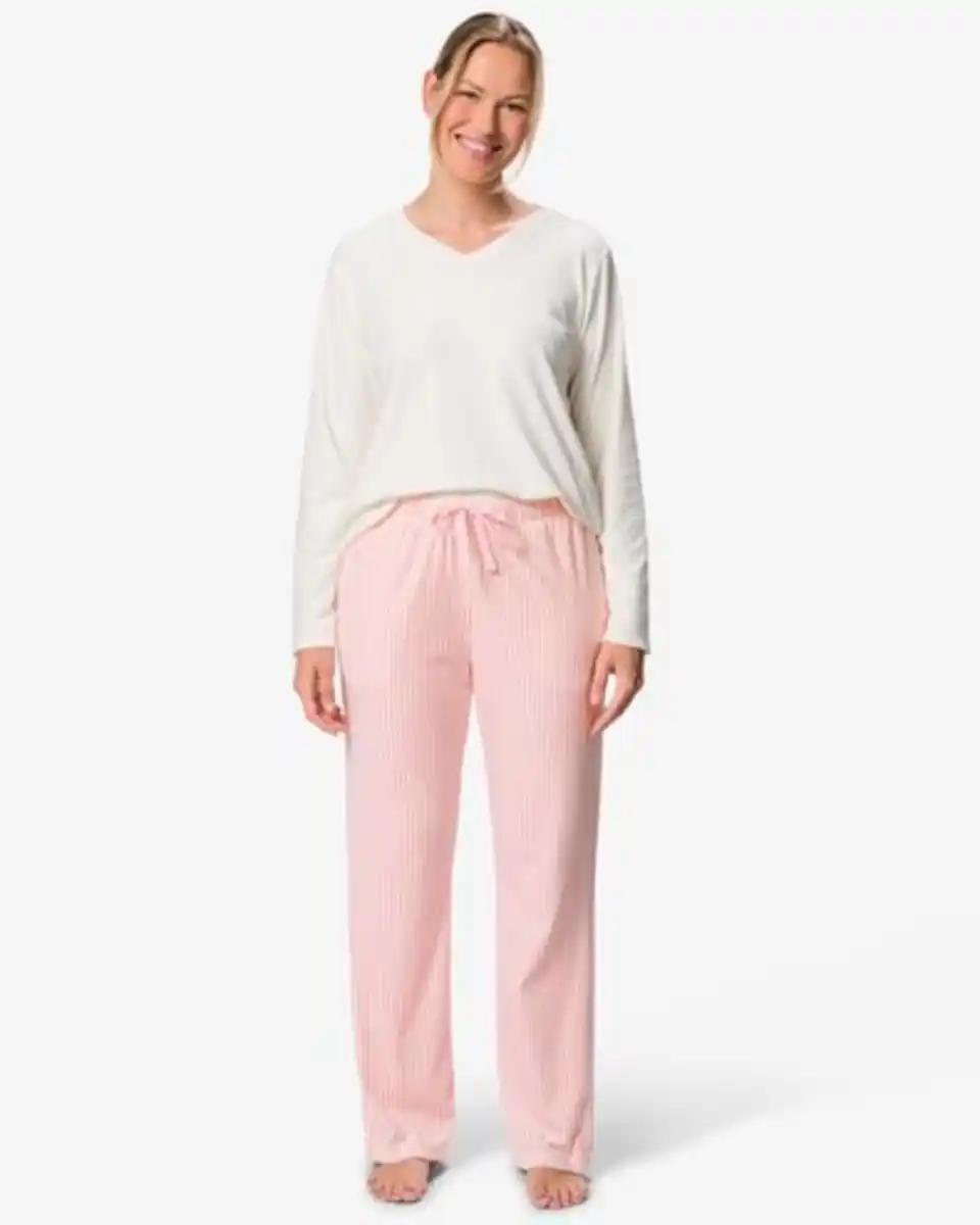 Bild 1 von Damen-Pyjamahose, Loose Fit, Velours, gestreift hellrosa