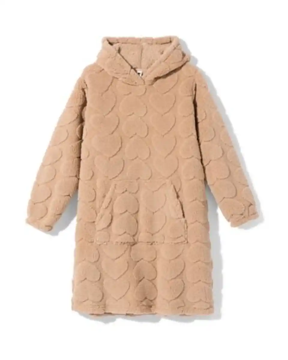 Bild 2 von Damennachthemd aus Fleece mit kleinen Herzen hellbraun