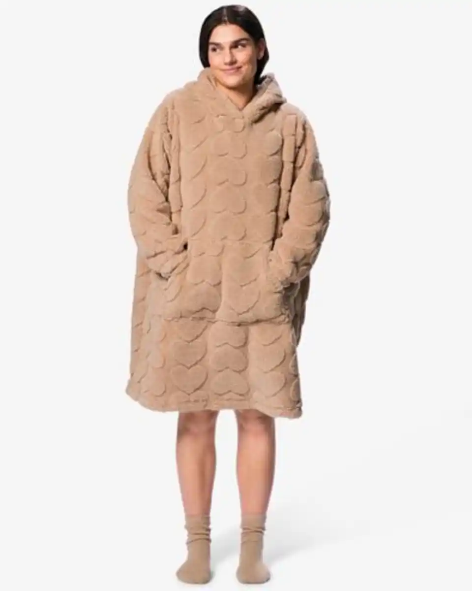 Bild 1 von Damennachthemd aus Fleece mit kleinen Herzen hellbraun