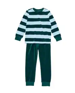 Kinderpyjama Velours mit Streifen grün