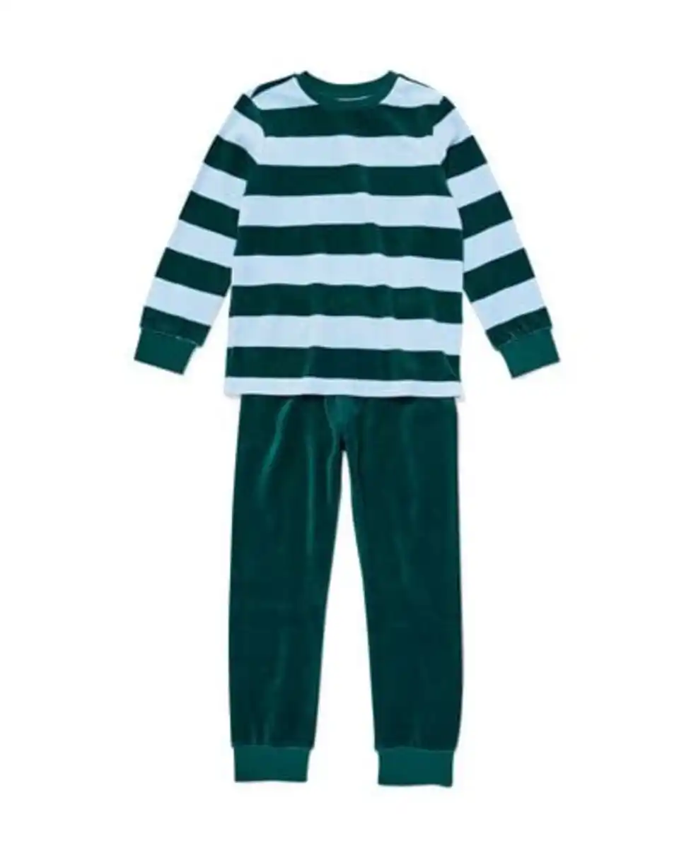 Bild 1 von Kinderpyjama Velours mit Streifen grün