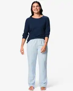 Damenpyjama aus Baumwolle, Flanell, gestreift dunkelblau