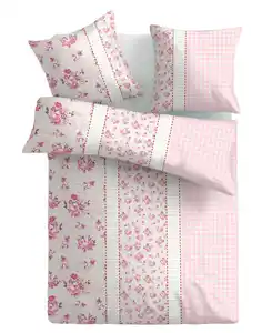 Biber-Bettwäsche Exklusiv Röschen 135 x 200 cm rosa