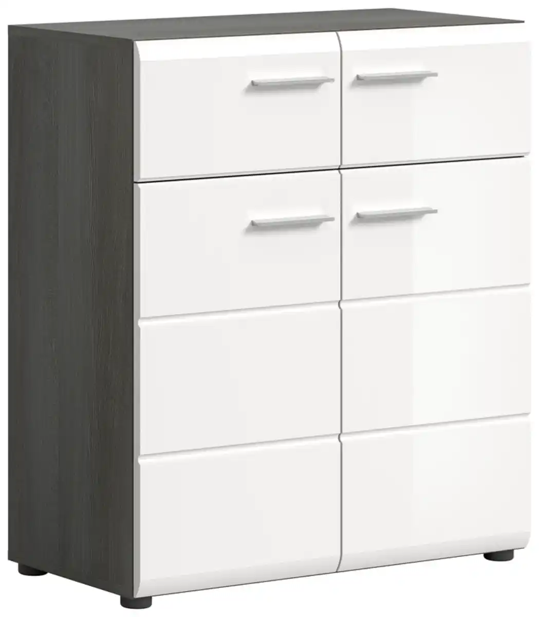 Bild 1 von Schuhschrank Salsa, Holznachbildung, 80 x 90 x 37 cm Weiß Hochglanz Tiefzieh/Rauchsilber