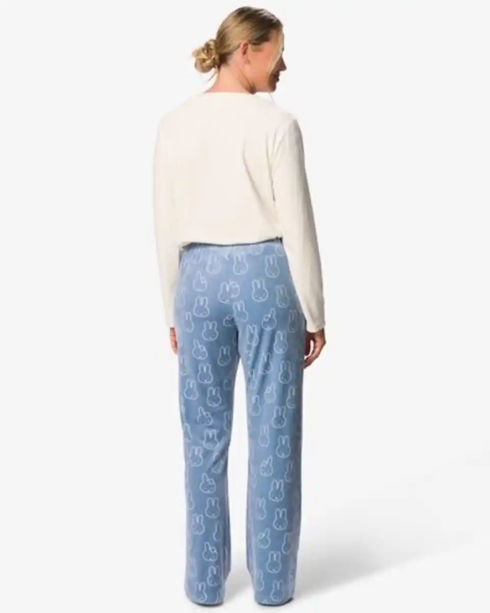 Bild 4 von Miffy-Damen-Pyjamahose, Loose Fit, Velours blau