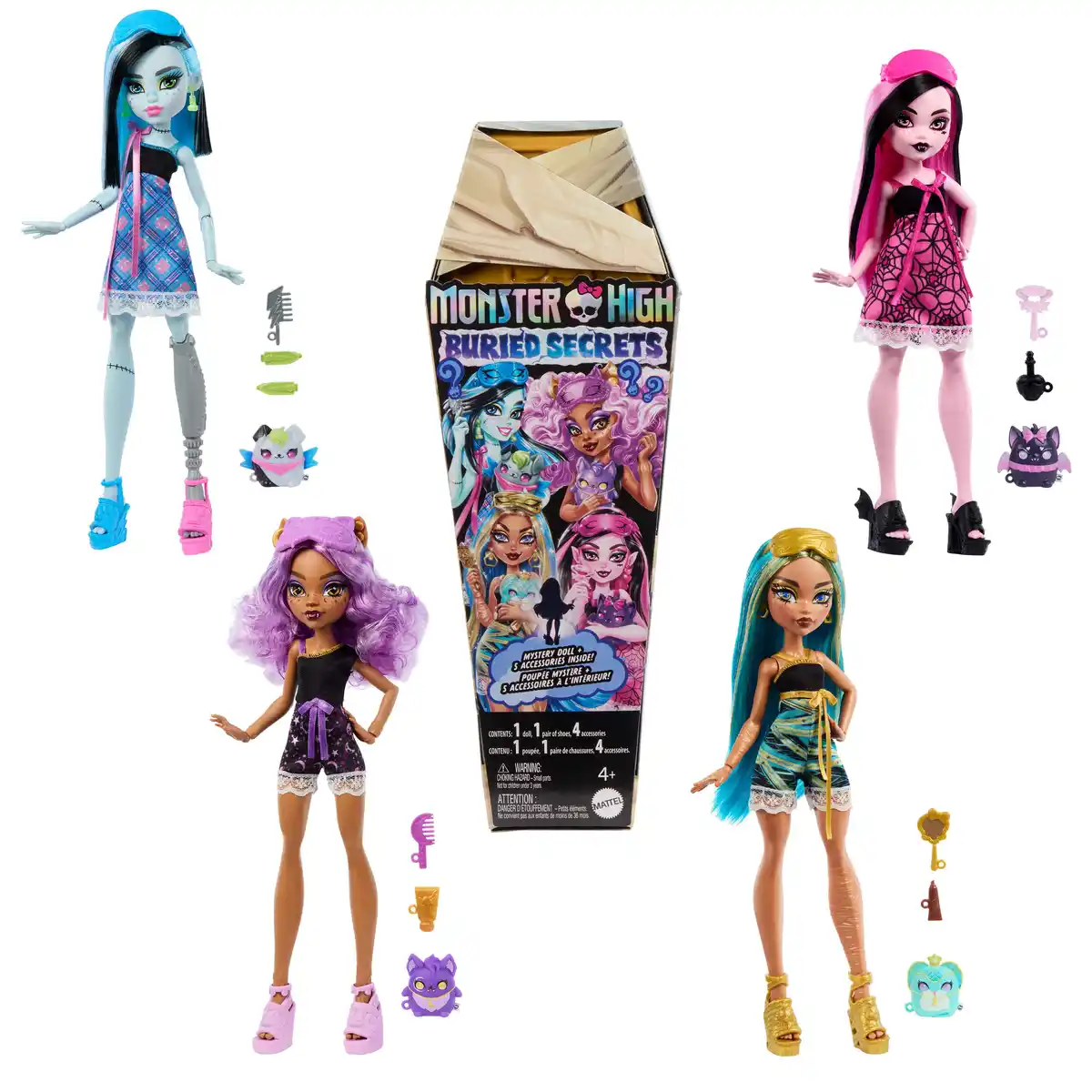 Bild 1 von Monster High Buried-Secrets-Überraschungspuppen mit Cozy-Creepover-Thema (Figuren können variieren), sortiert, 1 Stück, 1 Stk