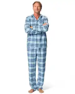 Herrenpyjama, kariert mittelblau