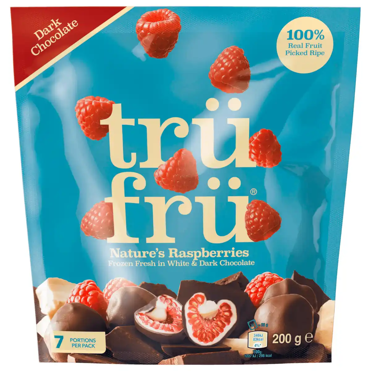 Bild 1 von Trüfrü gefrorene Himbeeren in weißer und dunkler Schokolade 200g