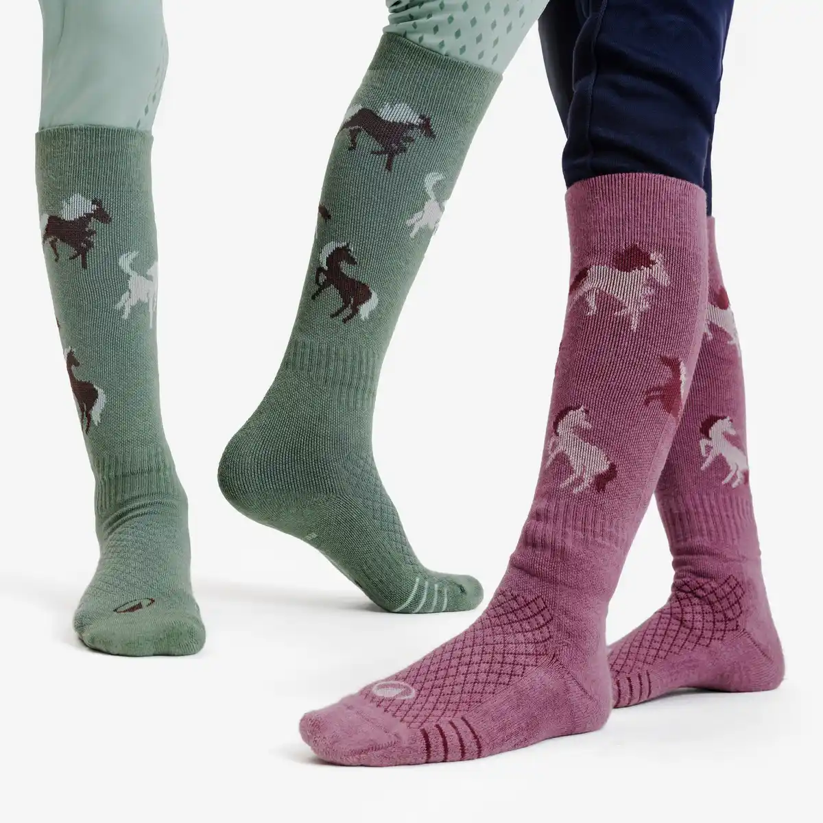 Bild 1 von FOUGANZA Reitsocken 500 Kinder Motiv grün/lila