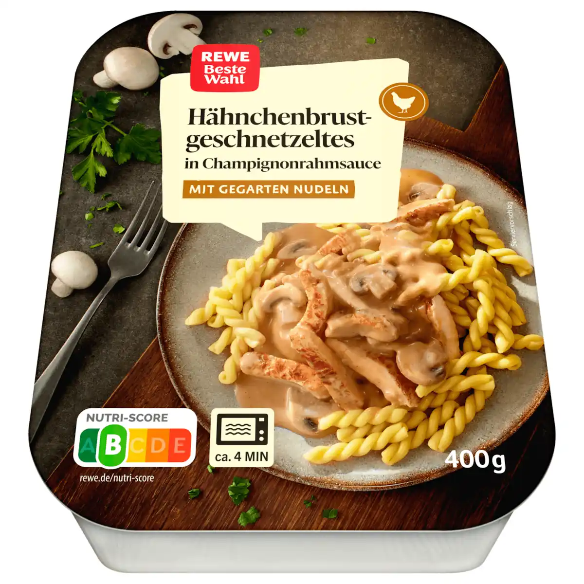 Bild 1 von REWE Beste Wahl Hähnchengeschnetzeltes in Champignonrahmsauce 400g