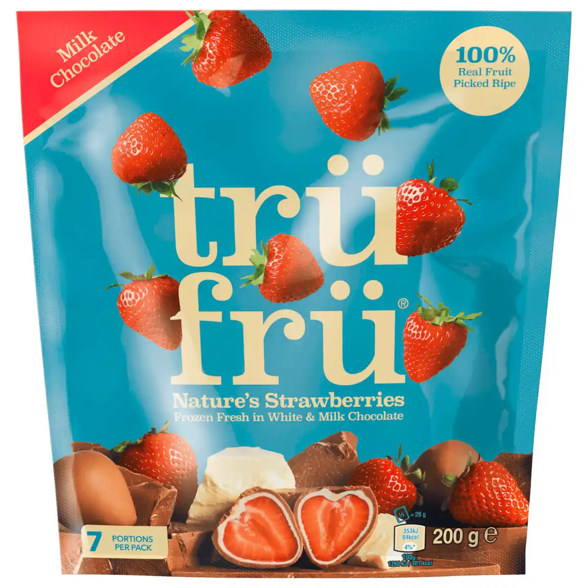 Bild 1 von Trüfrü gefrorene Erdbeeeren in weißer und Vollmilchschokolade 200g