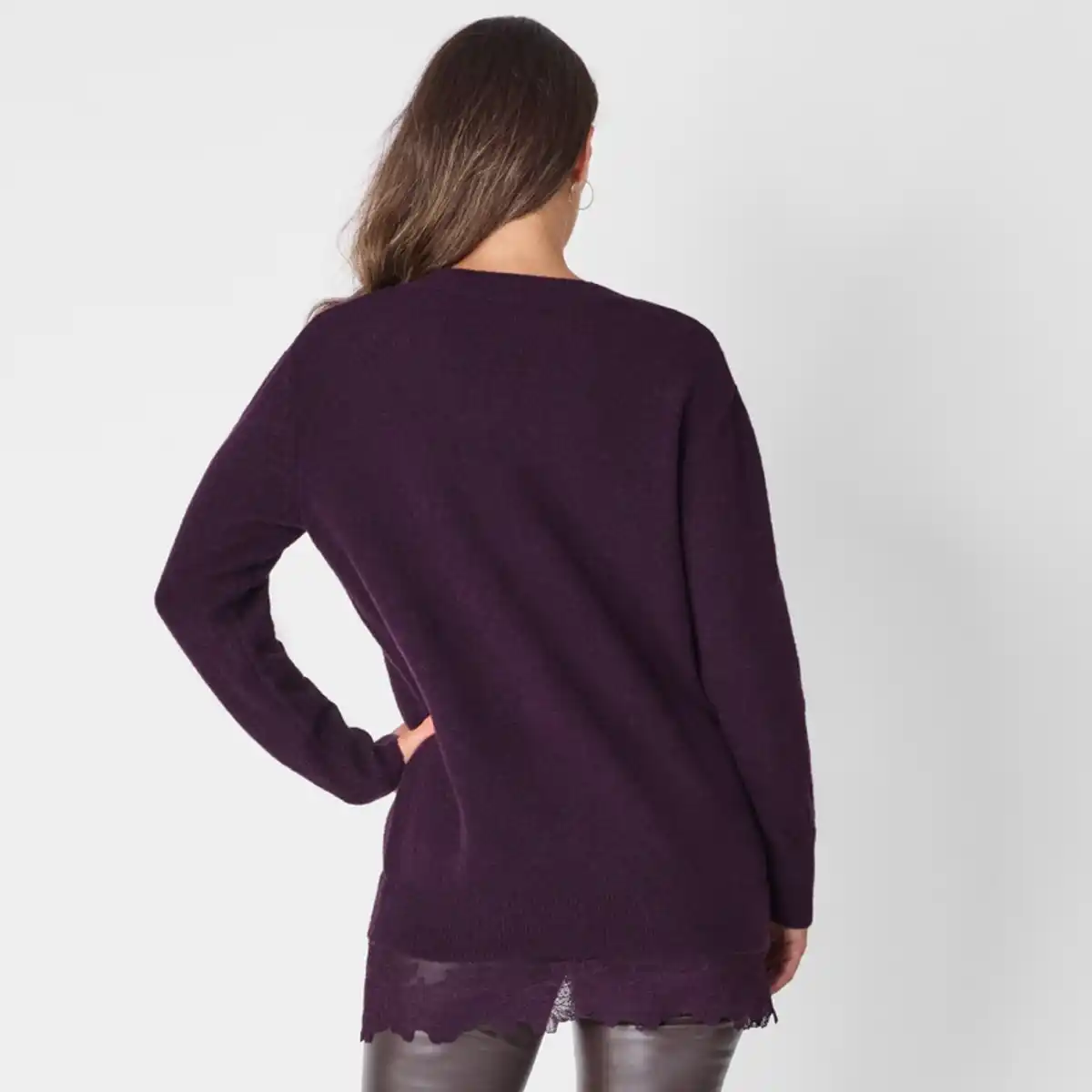 Bild 4 von Damen-Long-Pullover mit Spitzenabschluss