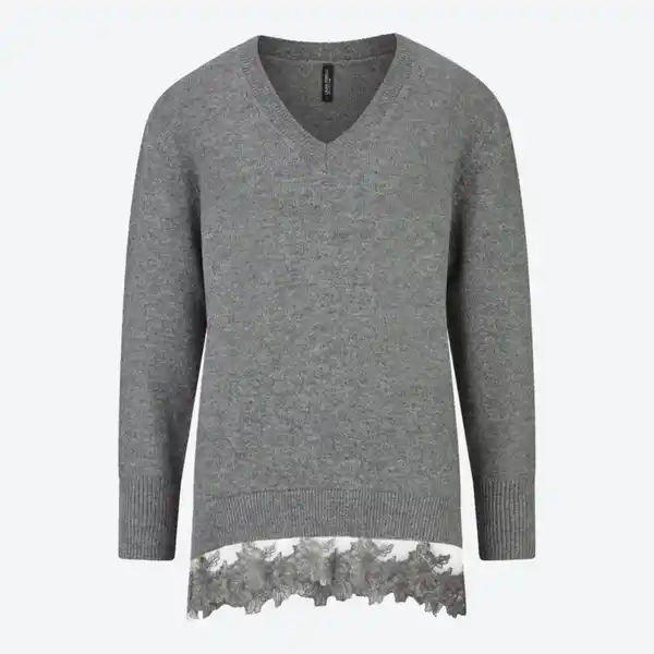 Bild 2 von Damen-Long-Pullover mit Spitzenabschluss