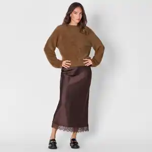 Damen-Satin-Rock mit Spitzenabschluss