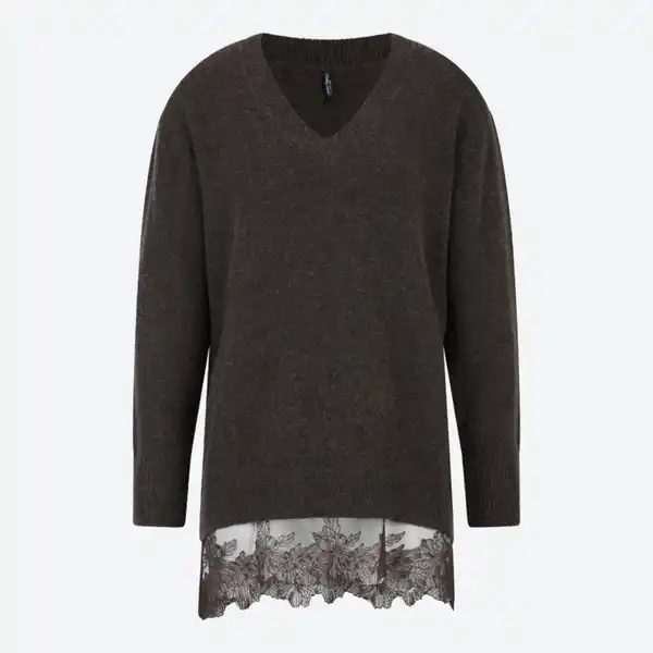 Bild 2 von Damen-Long-Pullover mit Spitzenabschluss