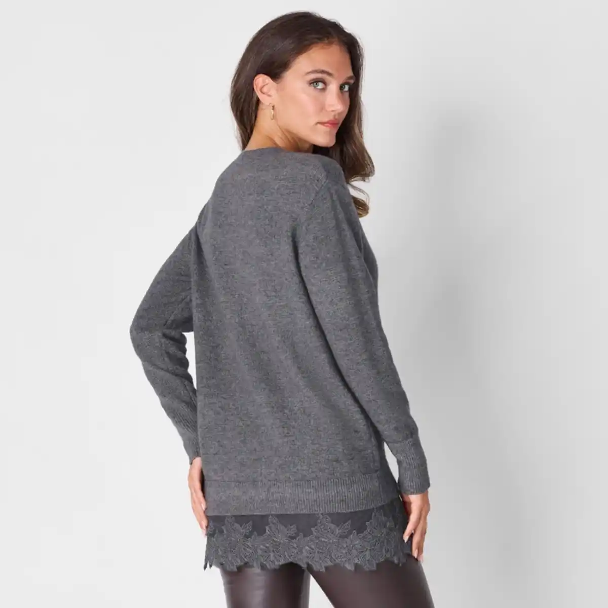 Bild 4 von Damen-Long-Pullover mit Spitzenabschluss