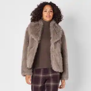 Damen-Kunstfell-Jacke mit Reverskragen